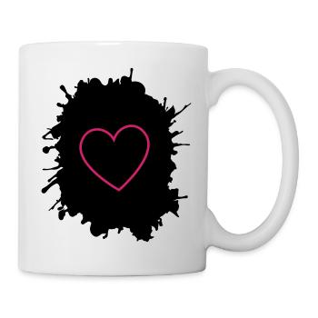 Neon Pink Heart Outline on Black - Mug - white - Right