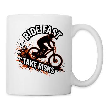 Mountainbike Downhill Ride Fast Take Risks MTB - Tasse - Weiß - Rechts