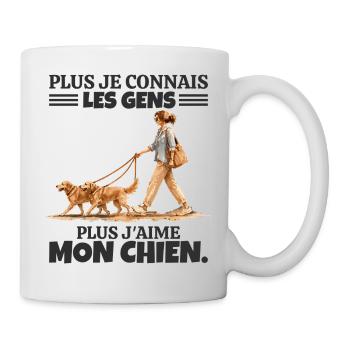 Plus J'aime Mon Chien : Humour Femme et Goldens - Mug blanc - blanc - Droite