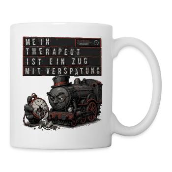 Zug Verspätung, Lokomotive, Bahnhof - Tasse - Weiß - Rechts
