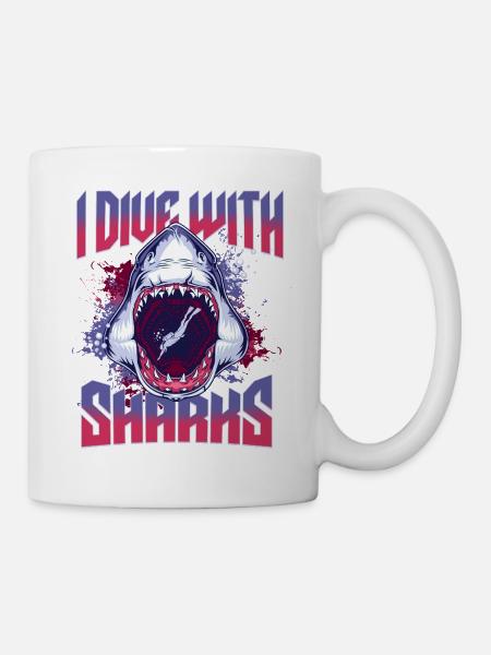 I Dive with Sharks - Hai Scuba Diver Taucher - Mug - white
