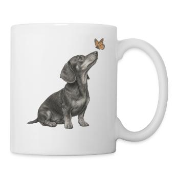 Dackel Illustration mit Schmetterling Hund - Tasse - Weiß - Rechts