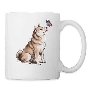 Chien Akita Inu avec motif papillon - Mug blanc - blanc - Droite
