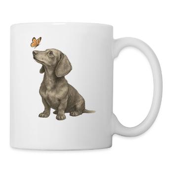 Dackel mit Schmetterling Vintage Illustration - Tasse - Weiß - Rechts