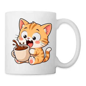 Chat mignon Coffee Coffee Lover dessin animé drôle - Mug blanc - blanc - Droite