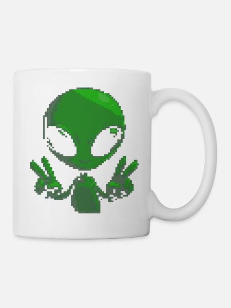 Pixel Alien Friedenszeichen - Tasse - Weiß