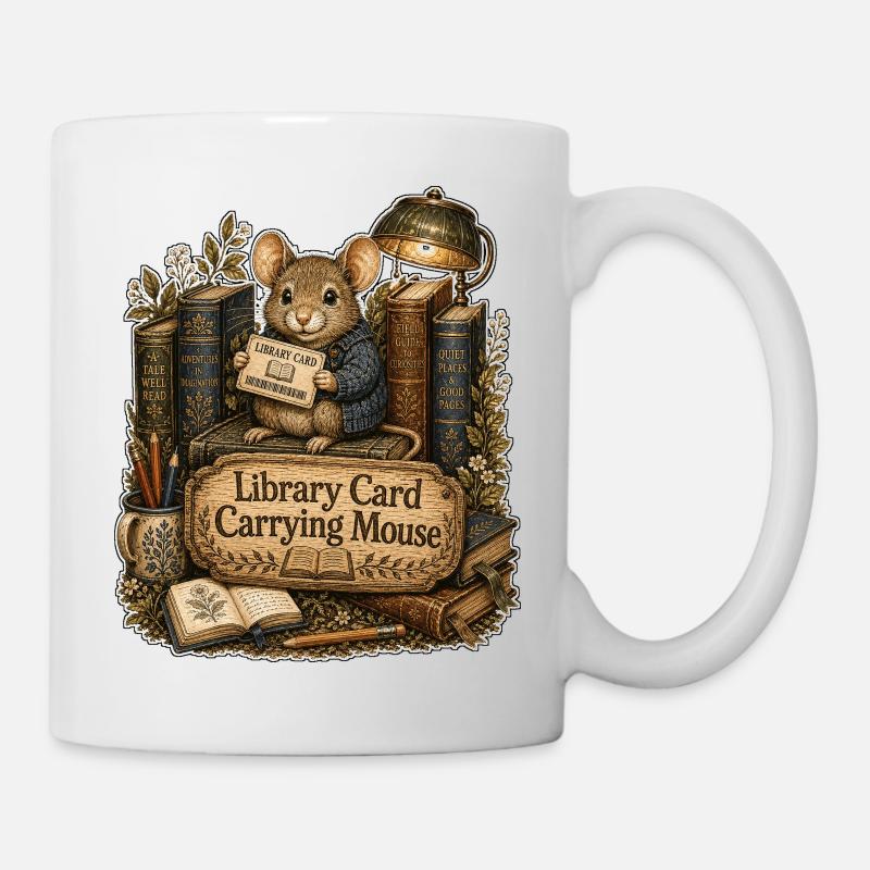 Lesemaus mit Bibliothekskarte - Tasse - Weiß