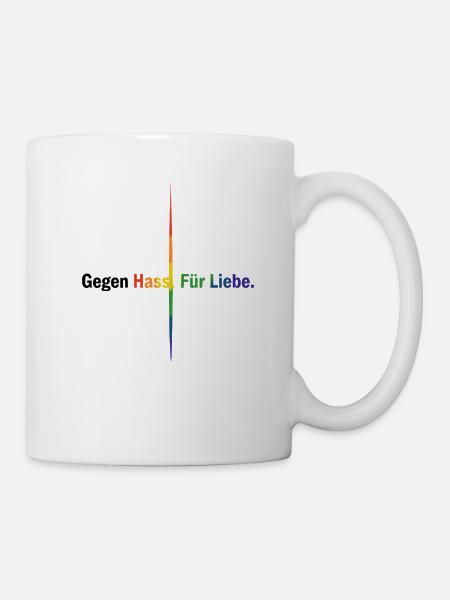 Liebe statt Hass Pride Statement Shirt Regenbogen - Tasse - Weiß