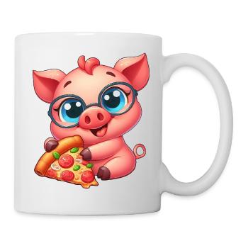 Nerdschwein Cartoon Pizza Pizzaliebhaber - Tasse - Weiß - Rechts