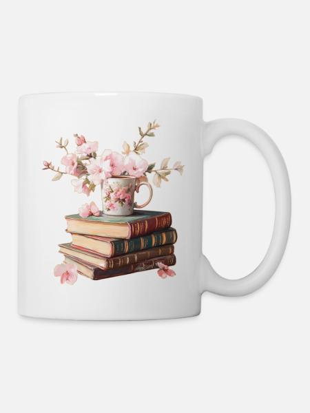 Bücherstapel - Tasse - Weiß