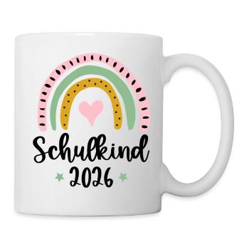 Schulkind 2026 Einschulung Mädchen Regenbogen - Tasse - Weiß - Rechts