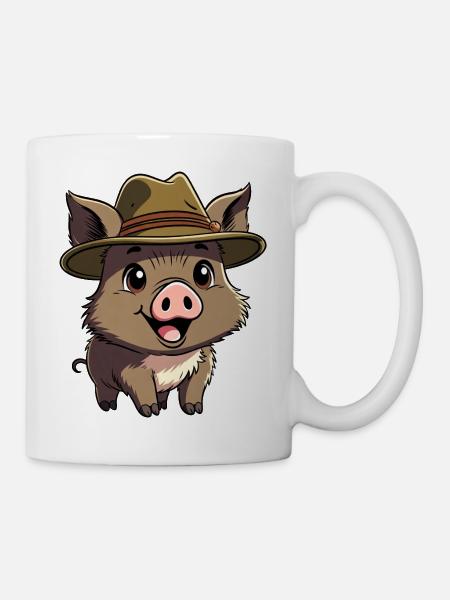 Wildschwein mit Hut - Tasse - Weiß