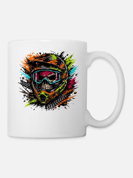 Motocross Helm Skull Design - Tasse - Weiß