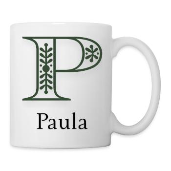 Monogramm P mit botanischem Ornament - Tasse - Weiß - Rechts
