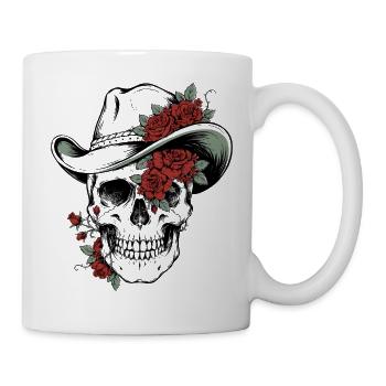 Totenkopf Schädel Cowboy Hut Rosen Blüten Western  - Tasse - Weiß - Rechts