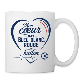 Mon cœur bat bleu, blanc, rouge et ballon - Tasse - Weiß - Rechts