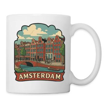 Badge autocollant vintage de voyage des canaux d’Amsterdam - Mug blanc - blanc - Droite