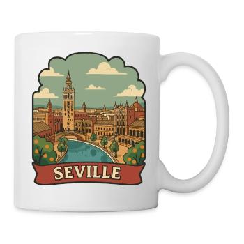 Autocollant rétro de voyage de la Plaza de España de Seville Plaza de España - Mug blanc - blanc - Droite