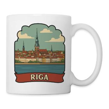 Autocollant rétro de voyage de la vieille ville de Lettonie de Riga - Mug blanc - blanc - Droite