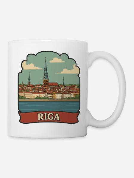 Riga, Lettland Altstadt Retro-Reiseaufkleber - Tasse - Weiß