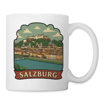 Salzburg Austria Fortress Retro Travel Badge - Mug - white - Right