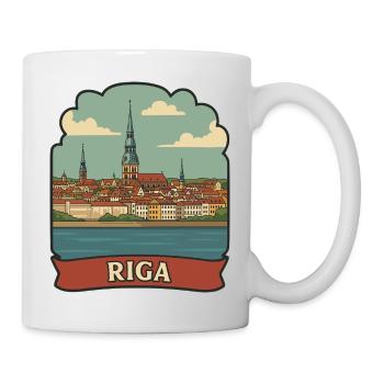 Autocollant rétro de voyage de la vieille ville de Lettonie de Riga - Mug blanc - blanc - Droite