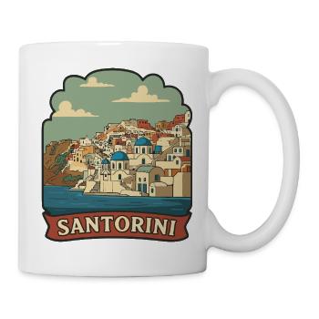 Santorini Greece Blue Dome Retro Travel Badge - Mug - white - Right