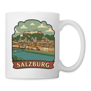 Salzburg Austria Fortress Retro Travel Badge - Mug - white - Right