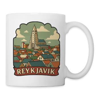 Reykjavik Iceland Hallgrimskirkja Retro Sticker - Mug - white - Right