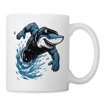 Surfer shark in action style - Mug - white - Right