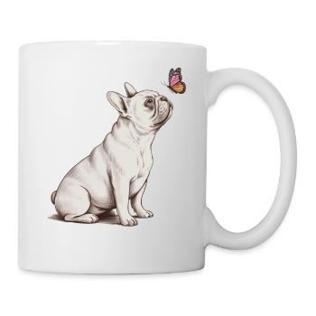 Frenchie Dog Drawing with Butterfly - Mug - white - Right