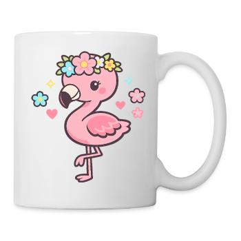 Kawaii flamingo with flower wreath - Mug - white - Right