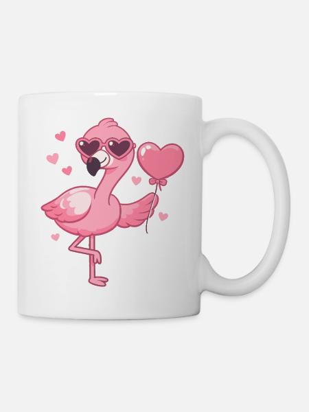 Rosa Flamingo mit Herzbrille - Tasse - Weiß