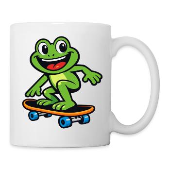 Frosch auf Skateboard – Cartoon-Design - Tasse - Weiß - Rechts
