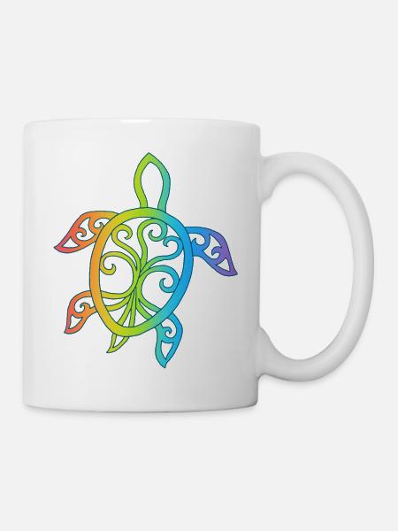 Mehrfarbige Mandala-Schildkröte - Tasse - Weiß