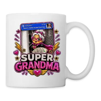 Super Grandma Money On Frontdoor - Superhero Granny - Mug - white - Right