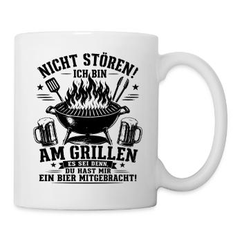 Lustiges Grillmeister BBQ Design mit Bier Spruch - Tasse - Weiß - Rechts