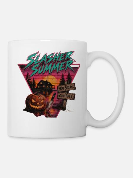 Tendance du motif rétro d’horreur d’été Halloween slasher - Mug blanc - blanc