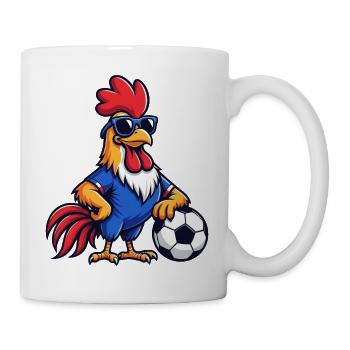 Hahn-Maskottchen Fußballblau – Humor-Fußball - Tasse - Weiß - Rechts