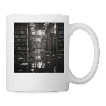 Bibliothèque Lost Place Art Noir Blanc Héron - Mug blanc - blanc - Droite