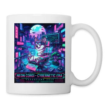 Neon Corgi Cybernetic Era Vaporpunk 2049 - Mug - white - Right