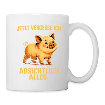Absichtlich Alles: Fröhliches Schweinchen - Tasse - Weiß - Rechts