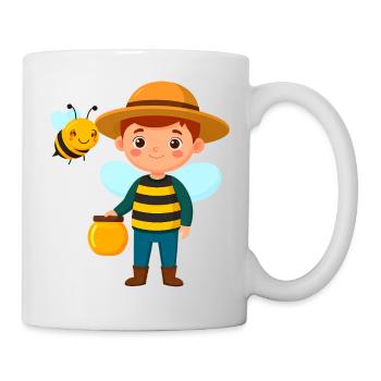 Comic-Junge als Imker mit Biene & Honig – Motiv - Tasse - Weiß - Rechts