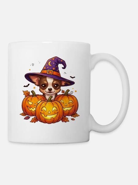 Halloween Chihuahua Pumpkin Witch - Mug - white