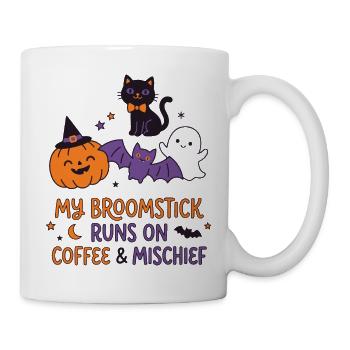 Mein Besen läuft auf Kaffee – lustiges Halloween - Tasse - Weiß - Rechts