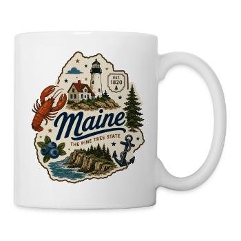 Maine Pine Tree State Vintage Küstenaufkleber - Tasse - Weiß - Rechts