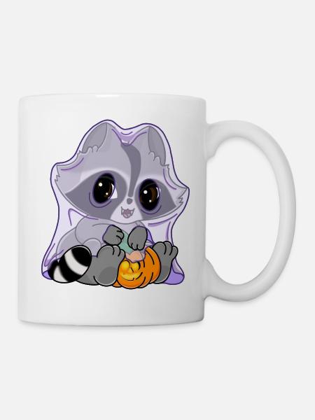 Snuggles der Waschbär im Geisterkostüm - Tasse - Weiß