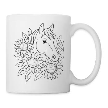 Pferdekopf mit Sonnenblumen zum ausmalen - Tasse - Weiß - Rechts