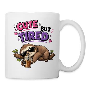 Süß aber müde Faultier mit Eiskaffee - Tasse - Weiß - Rechts
