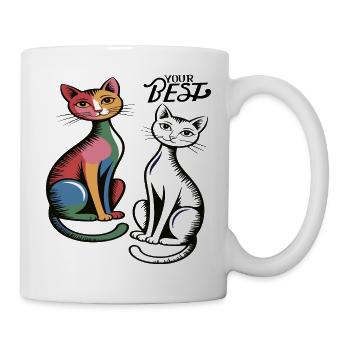 Katzenduo Pop Art  - Tasse - Weiß - Rechts